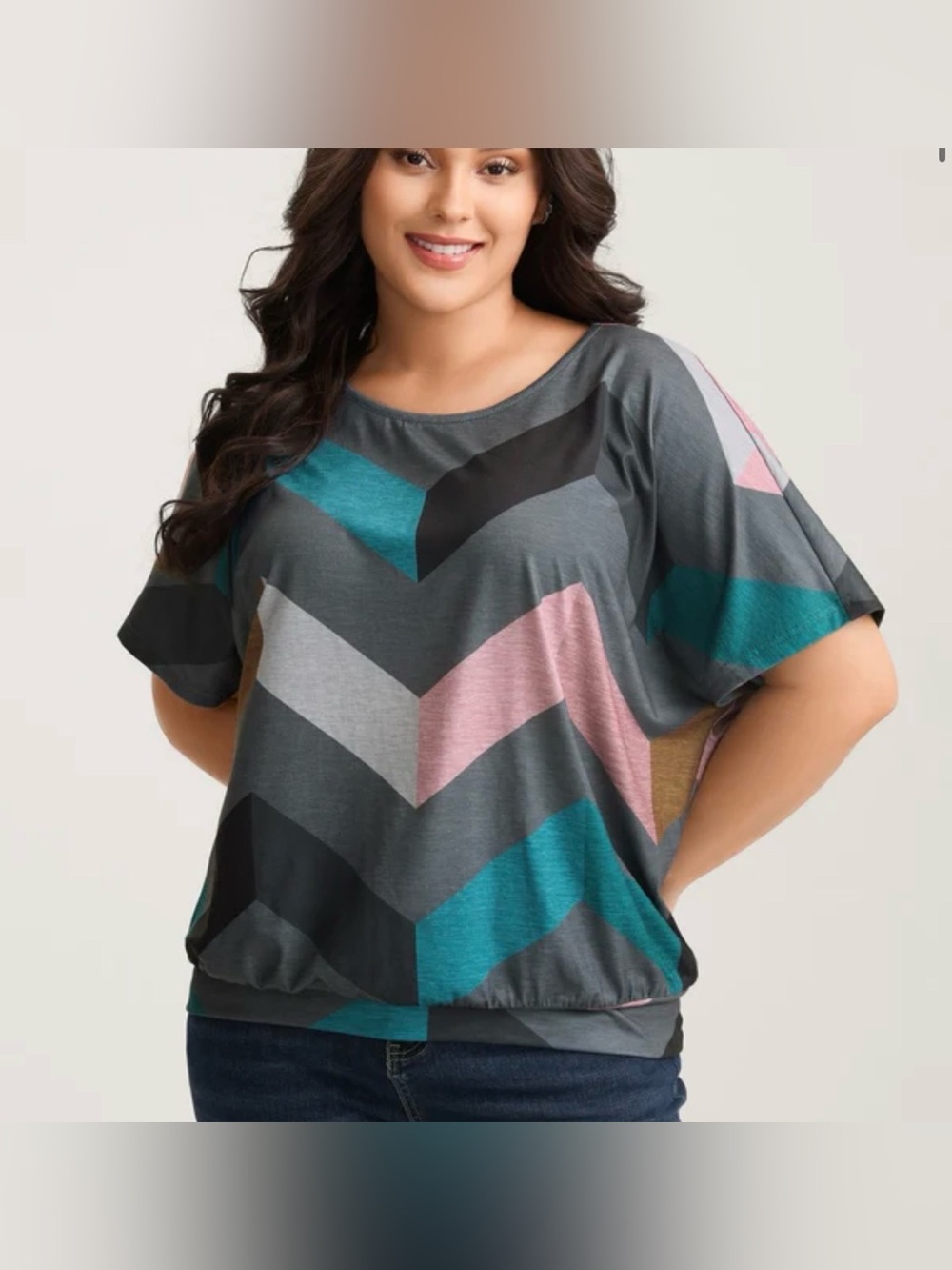 BloomChic Color Block Wavy Print Top Grey Size 12 NWT